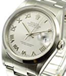 Datejust 36mm in Steel with Smooth Bezel on Oyster Bracelet with Rhodium Roman Dial