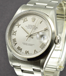 Datejust 36mm in Steel with Smooth Bezel on Oyster Bracelet with Rhodium Roman Dial