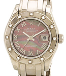 Masterpiece in White Gold with 12 Diamond Bezel on Pearlmaster Bracelet with Pink MOP Roman Dial