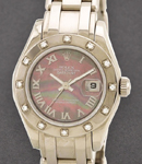 Masterpiece in White Gold with 12 Diamond Bezel on Pearlmaster Bracelet with Pink MOP Roman Dial