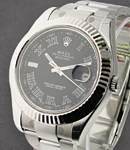 Datejust II in Steel with Fluted Bezel on Steel Oyster Bracelet with Black Roman Dial