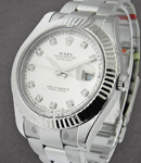 Datejust II 41mm in Steel with White Gold Fluted Bezel on Steel Oyster Bracelet with Silver Diamond Dial