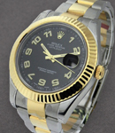 Datejust II 2-Tone  41mm with Fluted Bezel on Oyster Bracelet with Black Arabic Dial