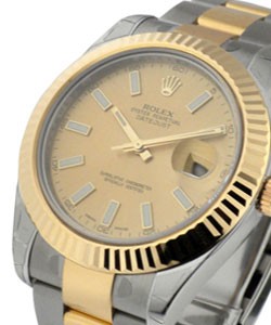 Datejust DJ II in Steel with Yellow Gold Fluted Bezel on Oyster Bracelet with Champagne Stick Dial