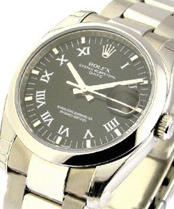 Date 34mm in Steel with Domed Bezel  on Steel Oyster Bracelet with Black Dial