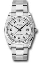 Date 34mm in Steel with Domed Bezel  on Steel Oyster Braclet with White Roman Dial