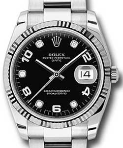 Date 34mm Automatic in Steel with White Gold Fluted Bezel on Steel Oyster Braclet with Black Dial