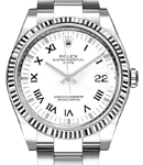 34mm Date in Steel with Fluted Bezel on Steel Oyster Bracelet with White Roman Dial