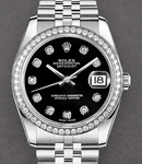Datejust 36 mm in Steel with Diamond Bezel on Jubilee Bracelet with Black Diamond Dial