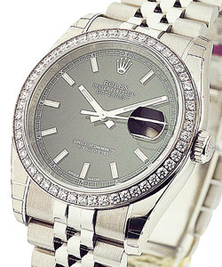 Datejust 36mm in Steel with Diamond Bezel on Jubilee Bracelet with Black Stick Dial