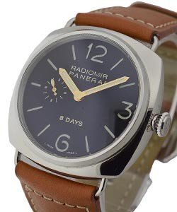 PAM 190 - 8 Day Radiomir with JLC Movement in Steel On Brown Calfskin Leather Strap with Black Dial