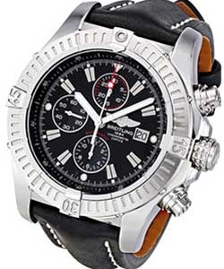 Super Avenger Chronograph in Steel on Black Calfskin Leather Strap with Black Dial