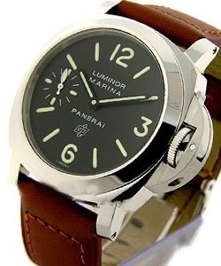 PAM 005 - Luminor Marina Logo Acciaio in Steel on Brown Leather Strap with Black Dial