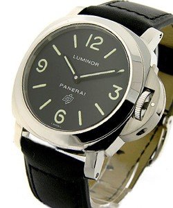 PAM 000 - Lunimor LOGO in Steel on Black Calfskin Leather Strap with Black Dial