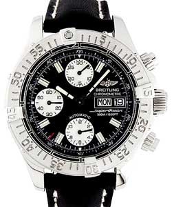 Chrono Superocean in Steel on Black Calfskin Leather Strap with Black Dial