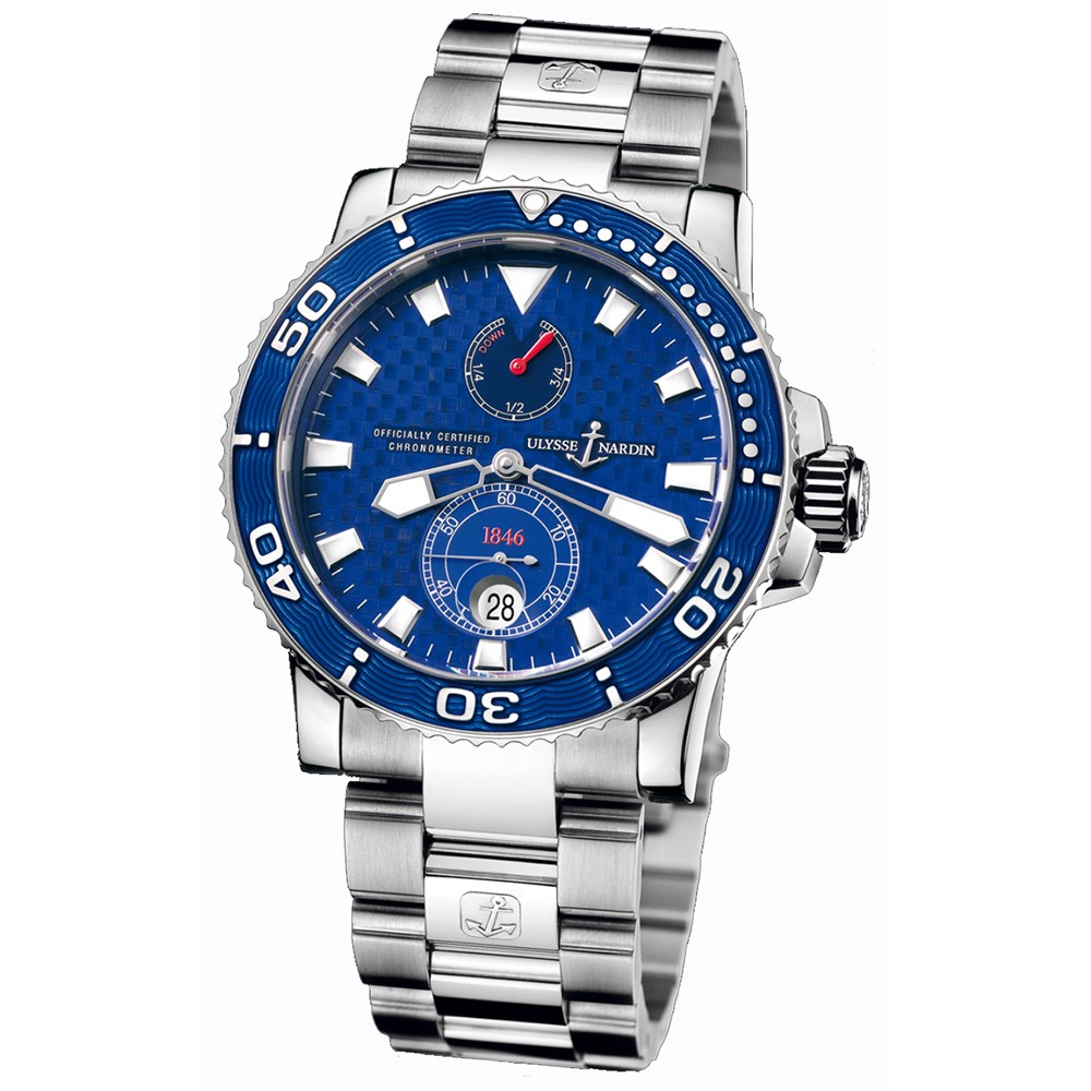 Marine Maxi Diver Limited Edition in White Gold  on White Gold Bracelet with Blue Dial