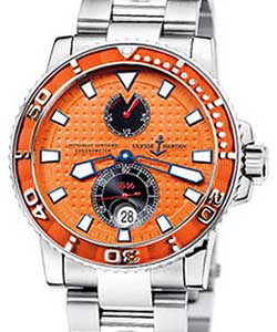 Maxi Marine Diver 42.7mm in Steel  on Steel Bracelet with Orange Dial