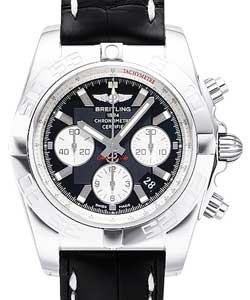 Chronomat B01 Men's Automatic Chronograph in Steel Steel on Black Crocodile Strap with Black Dial