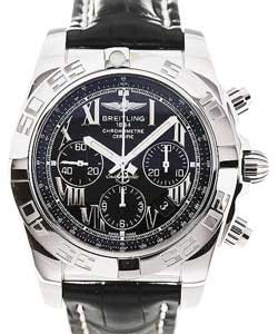Chronomat B01 Men's Automatic Chronograph in Steel on Black Crocodile Leather Strap with Black Roman Dial
