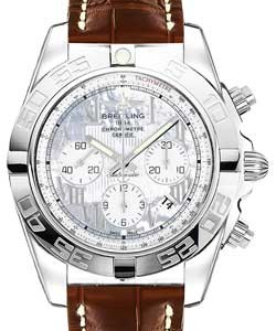 Chronomat B01 Chronograph in Steel on Brown Crocodile Leather Strap with White Dial