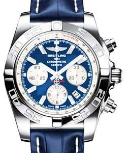 Chronomat B01 Chronograph in Steel on Blue Crocodile Leather Strap with Blue Dial