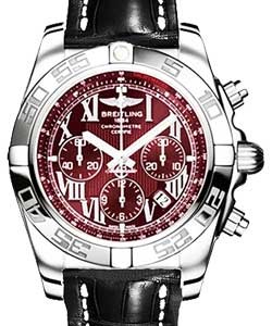 Chronomat B01 Chronograph in Steel on Black Crocodile Leather Strap with Burgundy Dial