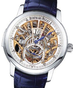 Jules Audemars in Platinum on Blue Crocodile Leather Strap with Skeleton Dial