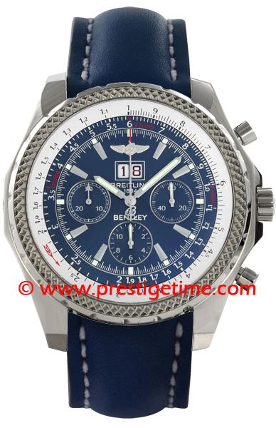 Bentley 6.75 in Steel on Blue Calfskin Leather Strap with Blue Dial