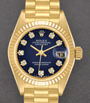 President in Yellow Gold with Fluted Bezel on Yellow Gold President Bracelet with Blue Diamond Dial