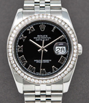 Datejust 36mm in Steel with Diamond Bezel on Steel Jubilee Bracelet with Black Roman Dial