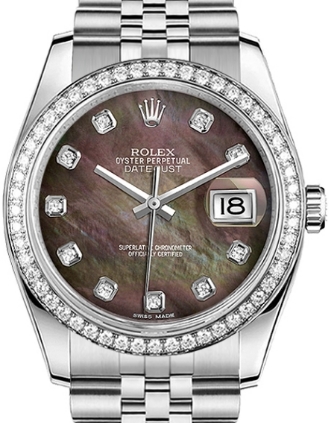 Datejust 36 mm in Steel with Diamond Bezel on Jubilee Bracelet with Dark MOP Diamond Dial