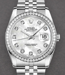 Datejust 36mm in Steel with Diamond Bezel on Jubilee Bracelet with Mother of Pearl Diamond Dial