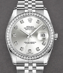 Datejust 36 mm in Steel with Diamond Bezel on Steel Jubilee Bracelet with Silver Diamond Dial