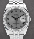 Datejust 36 mm in Steel with Diamond Bezel on Steel Jubilee Bracelet with Silver Roman Dial