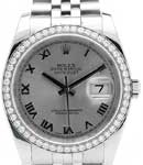Datejust 36 mm in Steel with Diamond Bezel on Steel Jubilee Bracelet with Silver Roman Dial