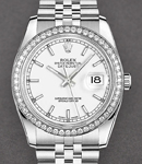 Datejust 36 mm in Steel with Diamond Bezel on Jubilee Bracelet with White Stick Dial
