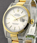 Datejust 36mm 2-Tone Men's with Yellow Gold Fluted Bezel on Oyster Bracelet with Silver Stick Dial