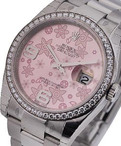 Datejust 36mm in Steel with Diamond Bezel on Steel Oyster Bracelet with Pink Floral Dial