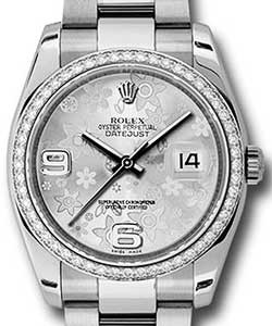 Datejust 36mm in Steel with Diamond Bezel on Steel Oyster Bracelet with Silver Floral Dial
