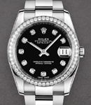 Datejust 36mm in Steel with Diamond Bezel on Oyster Bracelet with Black Diamond Dial