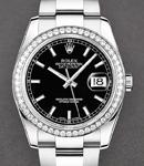 Datejust 36mm in Steel with Diamond Bezel on Oyster Bracelet with Black Stick Dial