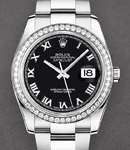 Datejust 36mm in Steel with Diamond Bezel on Steel Oyster Bracelet with Black Roman Dial