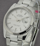 Datejust 36mm in Steel and White Gold with Fluted Bezel on Oyster Bracelet with Silver Stick Dial