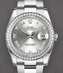 Datejust 36mm in Steel with Diamond Bezel on Steel Oyster Bracelet with Silver Roman Dial