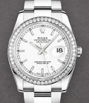 Datejust 36mm in Steel with Diamond Bezel on Oyster Bracelet with White Stick Dial