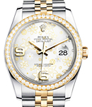 Datejust in Steel with Diamond Bezel on Steel and Yellow Gold Jubilee Bracelet with Silver Floral Dial