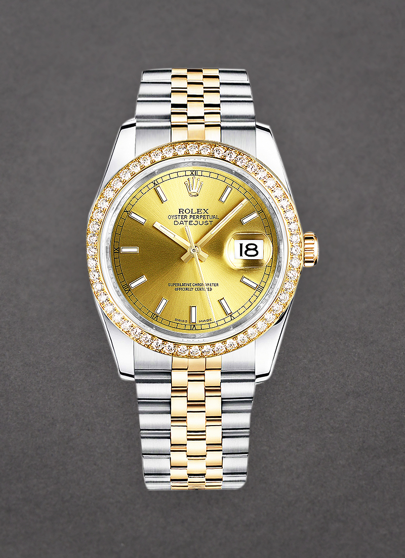 Rolex Unworn Datejust 36mm in Steel with Yellow Gold Diamond Bezel