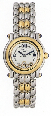 Happy Sport Classic Round 26mm in Steel and Yellow Gold Bezel on 2-Tone Bracelet with White Dial