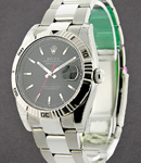 Datejust 36mm in Steel with White Gold Turn-O-graph Bezel on Oyster Bracelet with Black Stick Dial