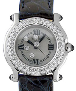 Happy Sport Classic Round 26mm in Steel with Diamonds Bezel on Black Crocodile Leather Strap with White Dial